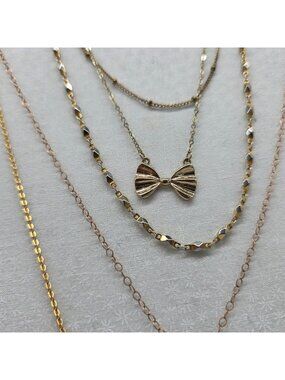 Inspire Gold Tone Multi Necklace Set With Bow & Crystal Charms Lot of 6